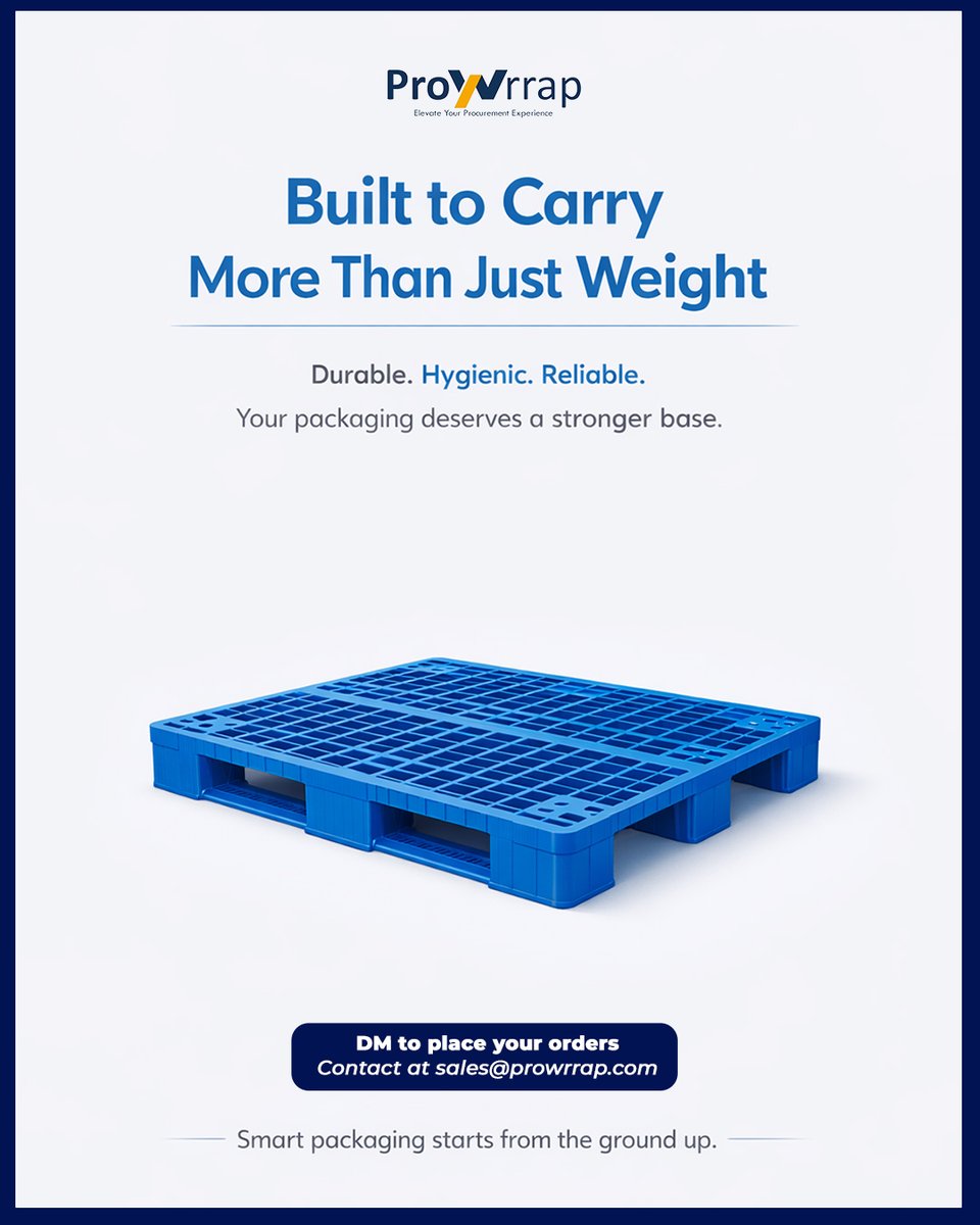 prowrrap's tweet image. Strong packaging isn’t just about what’s inside…it’s about what supports it.

Blue plastic pallets =
✔️ Long-lasting durability
✔️ Moisture &amp;amp; chemical resistance
✔️ Perfect for modern logistics

Because every shipment deserves a solid foundation

#Prowrrap #PackagingSolutions