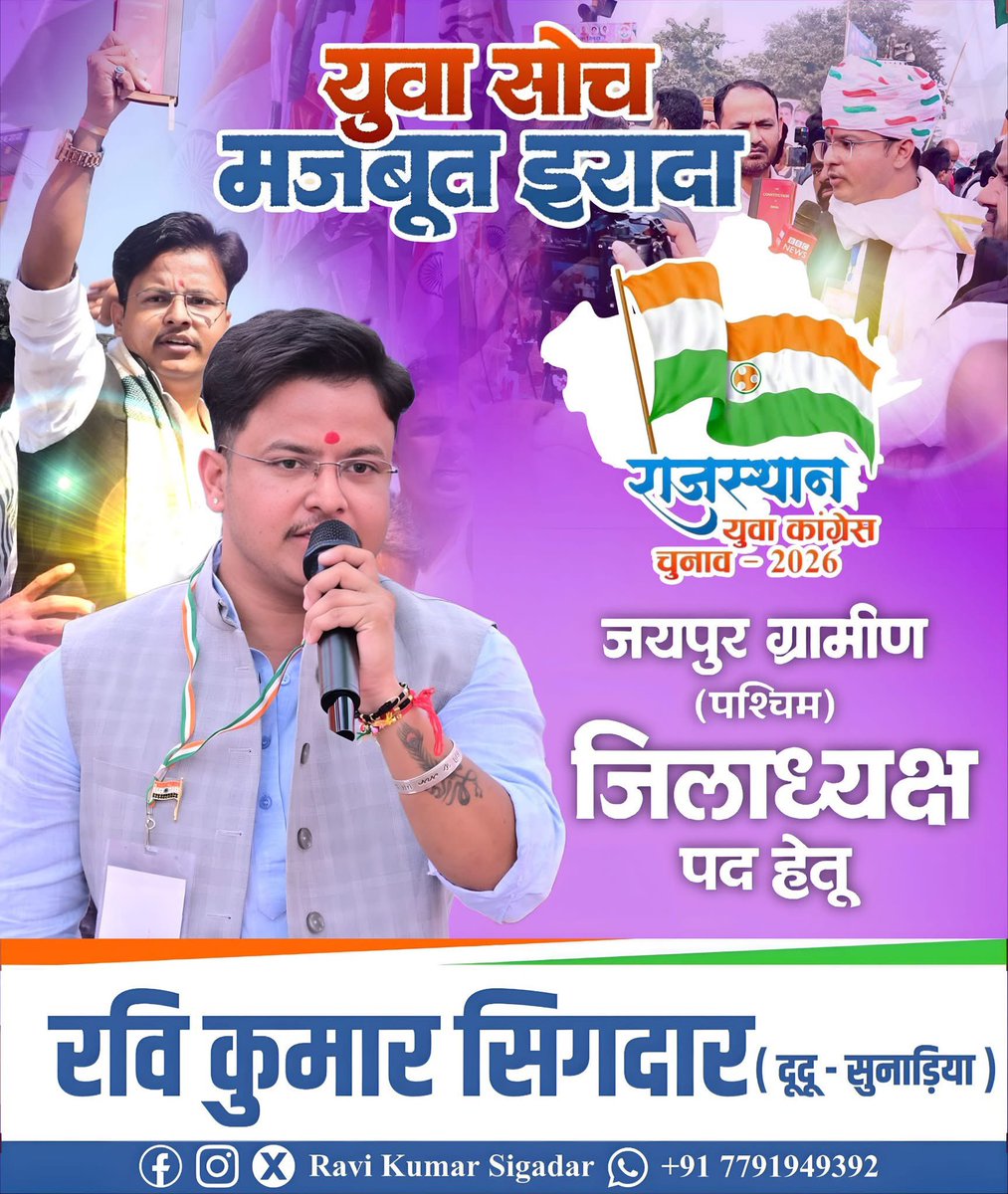जीतेगा जयपुर पश्चिम,
 जीतेगा युवा शक्ति 
रवि कुमार सिगदार बैलेट नं. 7
🙏✌️
<a href="/ravisigadar/">Ravi Kumar Sigadar Inc ( दूदू )</a>