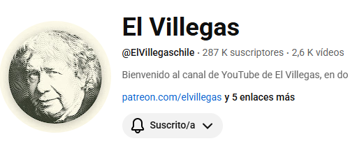🔹Fernando Villegas con una simple camarita y un computador, sin parafernalia, sin un estudio de televisión ni nada por el estilo, solo con su intelecto.

Es el Youtuber político mas visto de Chile, con casi 300.000 suscriptores a su canal <a href="/elvillegaschile/">El Villegas</a> .

Con miles y miles de