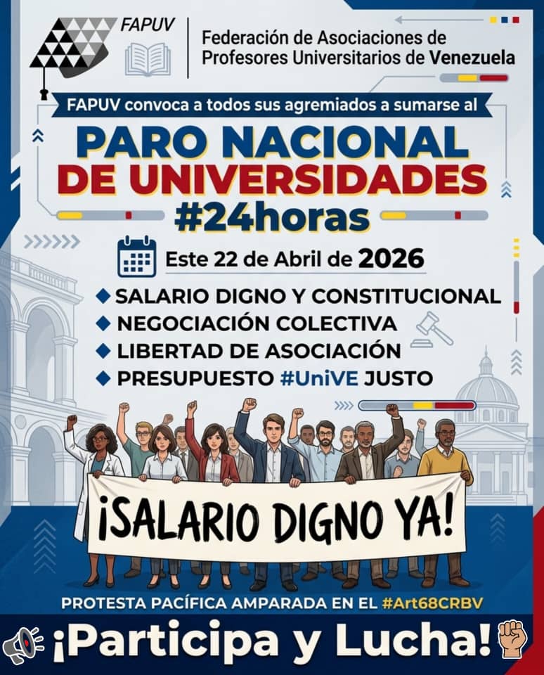 AproupelM's tweet photo. #20Abril | APROUPEL -MATURÍN_

PARO NACIONAL DE UNIVERSIDADES. 22 DE ABRIL. Por #SalarioDignoYA, negociación colectiva, libertad de asociación y presupuesto justo para la educación.@FAPUV https://t.co/WueGoTk3pQ