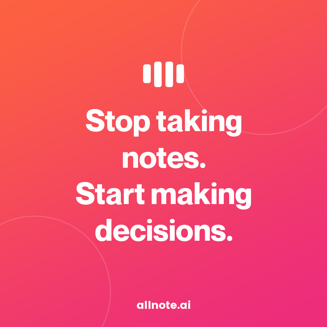 AllnoteAI's tweet image. Stop drowning in endless notes and start acting on what matters. AllNote.ai transforms your meeting notes into clear, actionable decisions - so you move forward, not just document.

#AllNoteAI #SmartDecisions #AIProductivity #MeetingIntelligence #WorkSmarterNotHarder