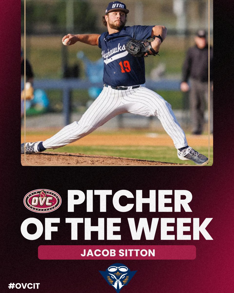 OVCSports's tweet image. He tossed the first 9️⃣-inning complete game by a @UTMBase pitcher since 2024 on Friday, allowing 5️⃣ hits (four singles) and striking out 6️⃣ vs. USI.

Senior @jacob_sitton is the 𝗢𝗩𝗖 𝗕𝗮𝘀𝗲𝗯𝗮𝗹𝗹 ⚾ 𝗣𝗶𝘁𝗰𝗵𝗲𝗿 𝗼𝗳 𝘁𝗵𝗲 𝗪𝗲𝗲𝗸.
 
#OVCit | #MartinMade