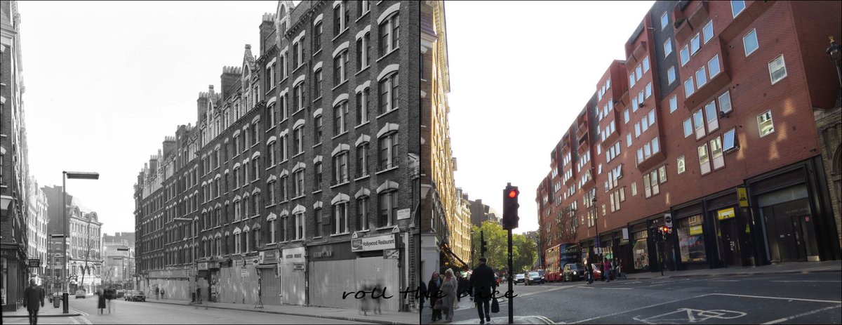 RobbsKurt's tweet image. Charing Cross Road`1980-2025 Sandringham Buildings Once On Both Sides Of The Road Demolished Shortly After Built In 1884 By The IImproved Industrial Dwellings Company #oldlondon #soho #london