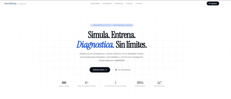 SamuelSaldana_V's tweet image. Simula. Entrena. Diagnostica.

InnovaMed Plus, de LabDATAM, revoluciona la formación médica con IA, realidad virtual y simulación clínica.

- Entrenamiento sin riesgos
- Diagnóstico más preciso
- Disponible 24/7

innovamedplus.com

#MedTech #IA #Innovación #RealidadVirtual