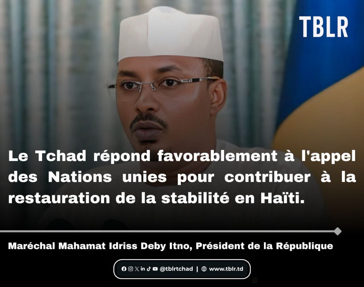 tblr_tchad's tweet image. Le Président de la République @marechalmidi annonce que le #Tchad 🇹🇩 répond favorablement à l’appel des Nations unies pour contribuer à la restauration de la stabilité en #Haïti 🇭🇹. Devant le Parlement réuni en plénière, le Chef de l’État confirme l’engagement tchadien.