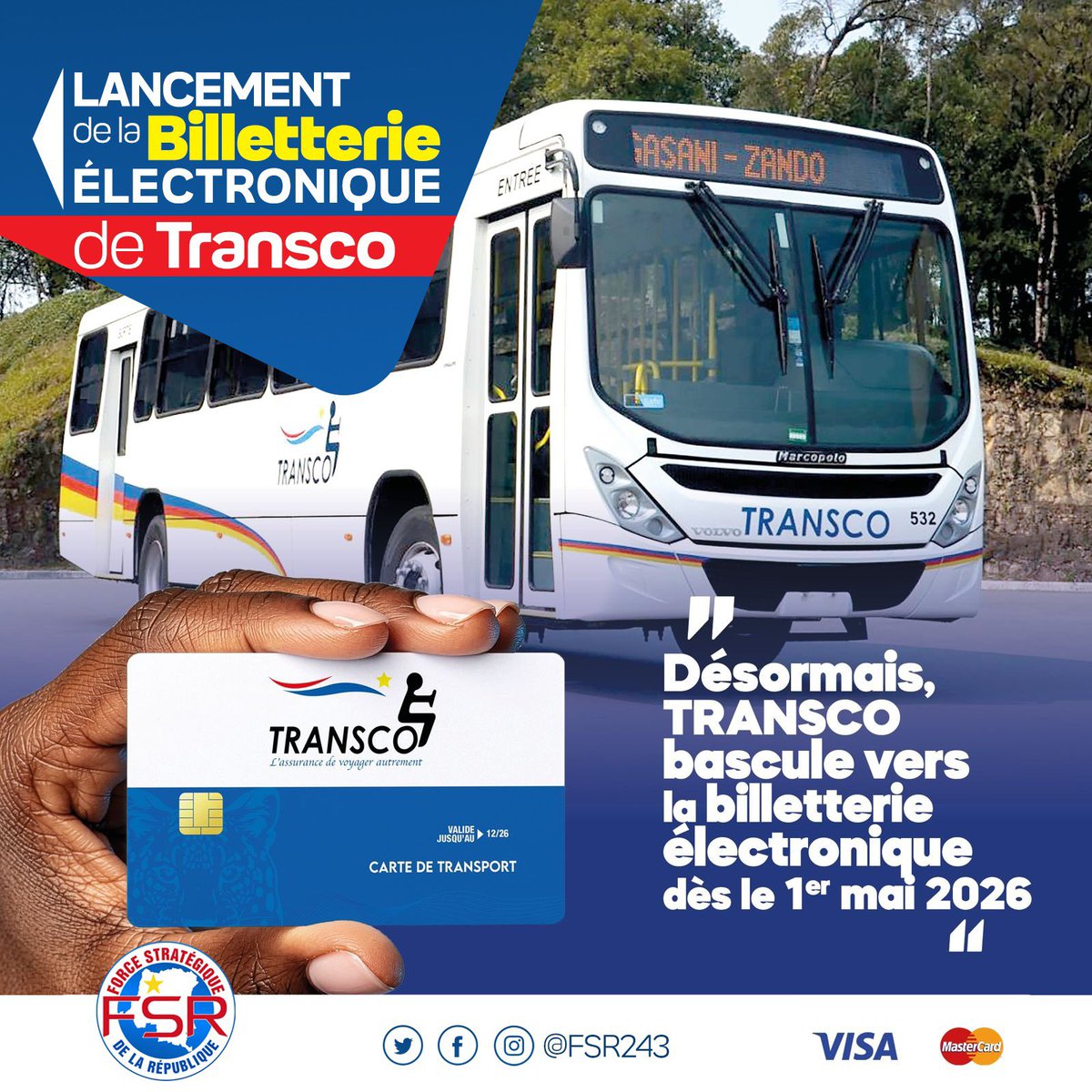 Bon début de semaine 
⏳ J-11 avant le lancement de la billetterie électronique !
Sous l’impulsion du Vice-Premier ministre <a href="/bembajp/">Jean Pierre Bemba</a> et le leadership du DG <a href="/CKilubu/">JEREMIE KILUBU M</a> , cap sur la modernisation, la transparence et l’amélioration des services au profit des usagers. 🚍💳🇨🇩
