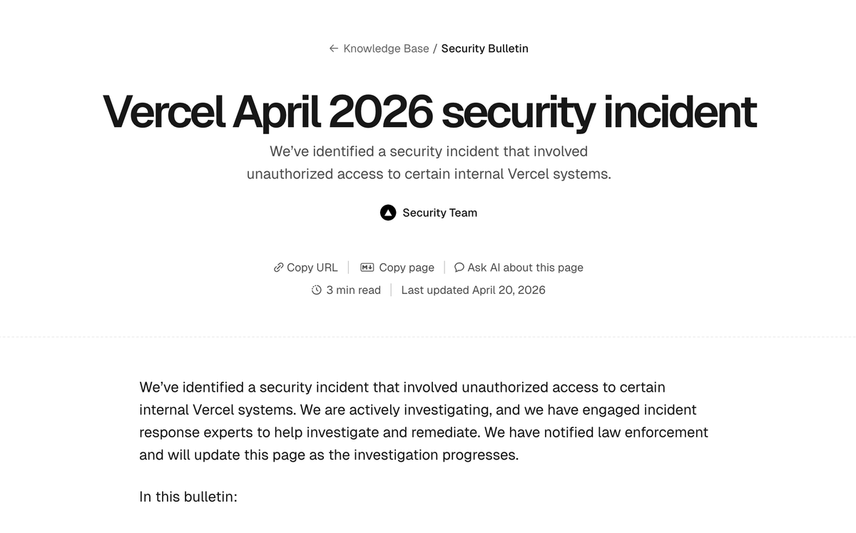 PrakByte's tweet photo. 𝐕𝐄𝐑𝐂𝐄𝐋 𝐆𝐎𝐓 𝐇𝐀𝐂𝐊𝐄𝐃.

This is not “just another breach”.

Risk:
• Compromised NPM tokens
• Compromised GitHub tokens
• Next.js ecosystem at risk

Do this immediately:
• Rotate env vars
• Rotate tokens
• Audit deployments

Don’t wait https://t.co/2n5NCgm5F1