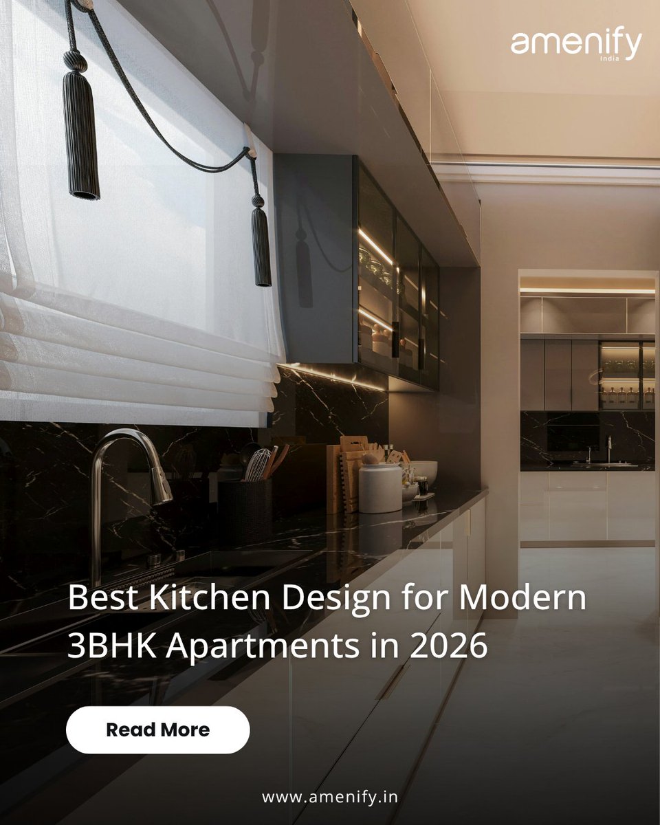 AmenifyIndia's tweet image. Designing your 3BHK? Make the kitchen count! ✨ 2026 trends are all about open concepts, smart storage &amp;amp; modular designs.

Plan &amp;amp; budget your dream space: 👉 shorturl.at/S8mN4

#ModularKitchen #AmenifyIndia