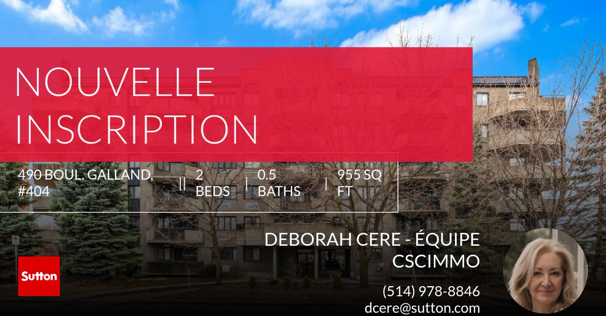 DeborahCere's tweet photo. 🌟NOUVELLE INSCRIPTION ! NEW LISTING! 🌟Découvrez cette propriété fantastique qui vient tout juste d’arriver sur le marché, située à 490 Boul. Galland, #404 à Dorval. Communiquez avec nous ici ou (514) 978-8846  pour plus d’informa... https://t.co/AvlhNQVjqV https://t.co/HStV78Jz3I