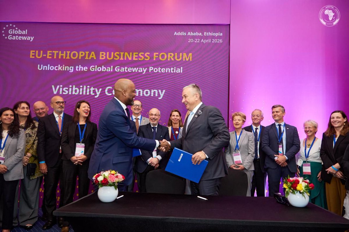AfCFTA's tweet image. Today in Addis Ababa, the #AfCFTA Secretariat signed a Memorandum of Understanding with the European Union on the margins of the EU–Ethiopia Business Forum, reinforcing their partnership to support the implementation of the AfCFTA.
In his opening remarks at the Forum,