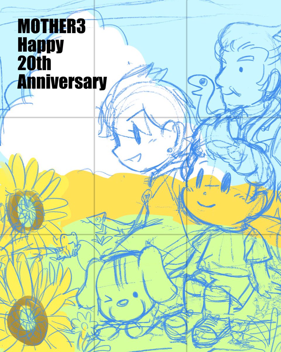 oekaki_monsun's tweet photo. お祝いイラスト、何とか4月20日に間に合わせることが出来て良かったです〜！🙌大好きなゲーム！😊✨
前回タグをつけ忘れたので引用も失礼します🙇‍♂️＆ラフと完成形の変化🌻
#MOTHER3 https://t.co/851UVTsZ5G