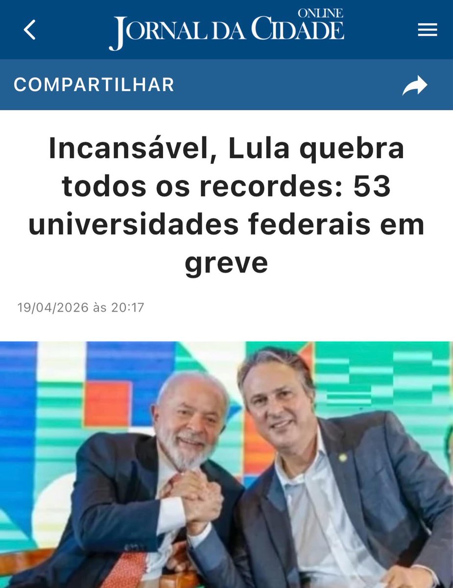 LULA QUEBRA RECORDE...
53 universidades em greve.
Pior é ter a certeza de que a militância dentro das universidades o defendem até a morte.