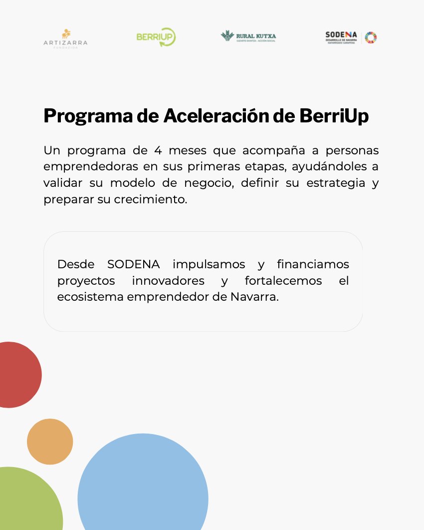 Sodenavarra's tweet image. 🚀 Si estás construyendo una #startup y buscas dar el siguiente gran paso, esto te interesa:

Desde @Sodenavarra te presentamos #BerriUp, un programa de aceleración diseñado para proyectos en fase pre-seed y seed que quieren crecer con foco y rapidez: berriup.com