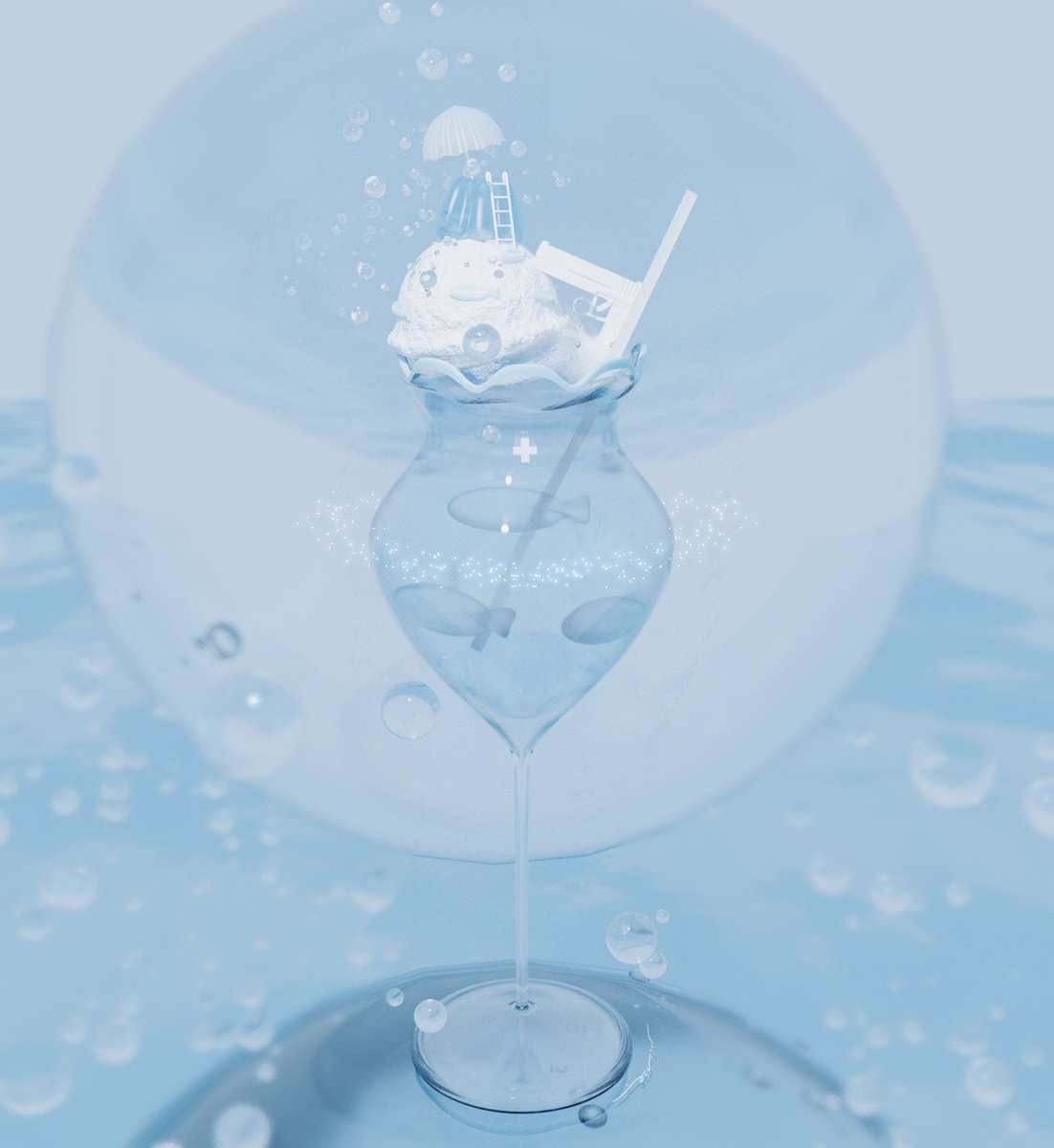 Smile25_doll's tweet image. 4月のクリームソーダパフェ

 #blender  #3DCG