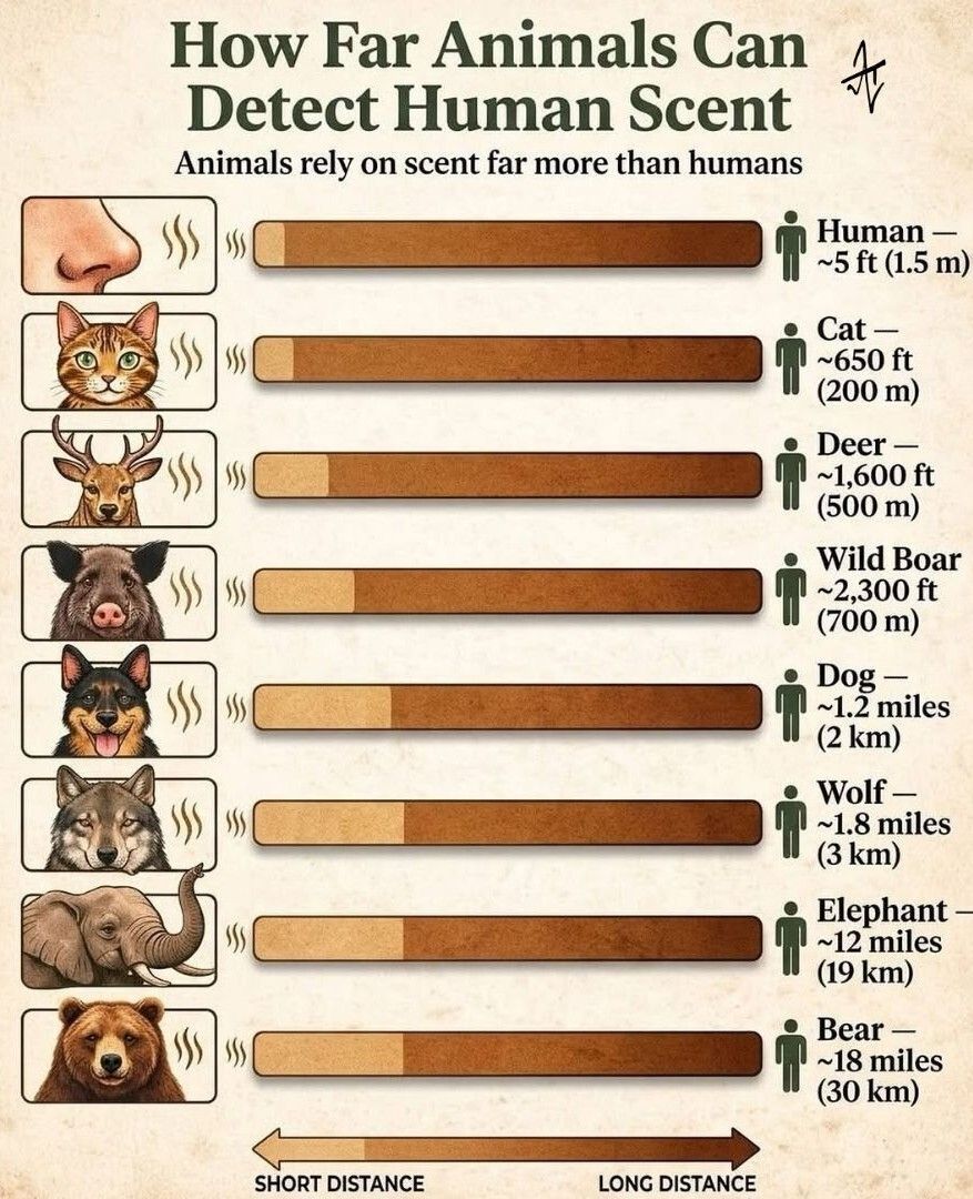 AkkshyeTulsyan's tweet image. Some animals don’t need to see you to find you.
Their sense of smell can detect humans from miles away, depending on wind and terrain.
You’re never as hidden as you think.
#WildlifeFacts #Nature #Animals