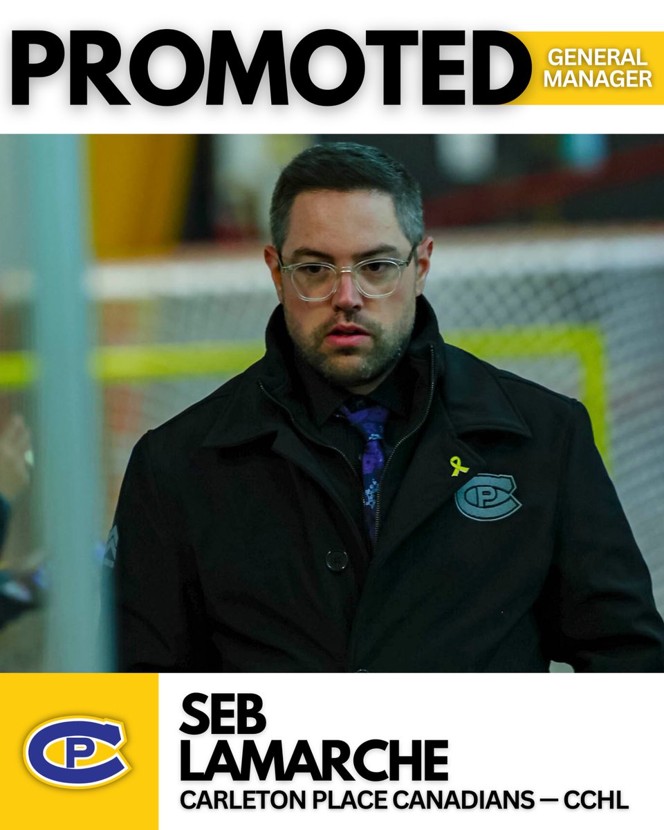 CPCANADIANS's tweet photo. PROMOTED!

Prior to our CCHL draft tomorrow, we wanted to announce this promotion within our CPC family. Congrats to Sebastien Lamarche on being named the new General Manager of the Junior A team!

🔵🟡🔵
#CPC https://t.co/FQzQR5zSE3
