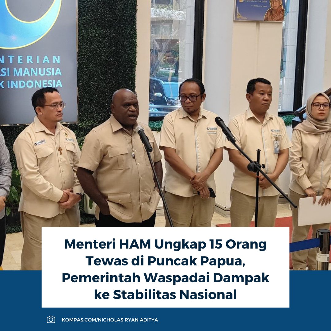 kompascom's tweet image. Menteri HAM Natalius Pigai menyebut 15 orang tewas dalam serangan di Puncak, Papua Tengah. Tujuh warga lainnya dilaporkan luka-luka akibat insiden tersebut.

Baca selengkapnya: nasional.kompas.com/read/2026/04/2…

~RK #tewas #papua #HAM