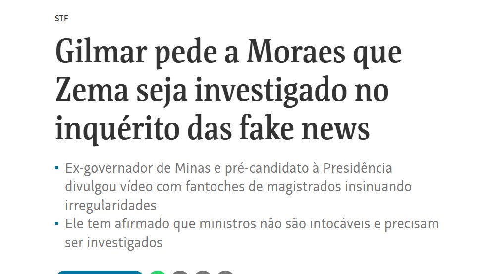 Atenção.

Gilmar Mendes está inaugurando uma nova tática em seu grupo político dentro do STF.

Considerando que Alexandre está bastante desgastado com a relação milionária com o Master, considerando que o PGR está desgastado pela completa omissão com os escândalos de Moraes,