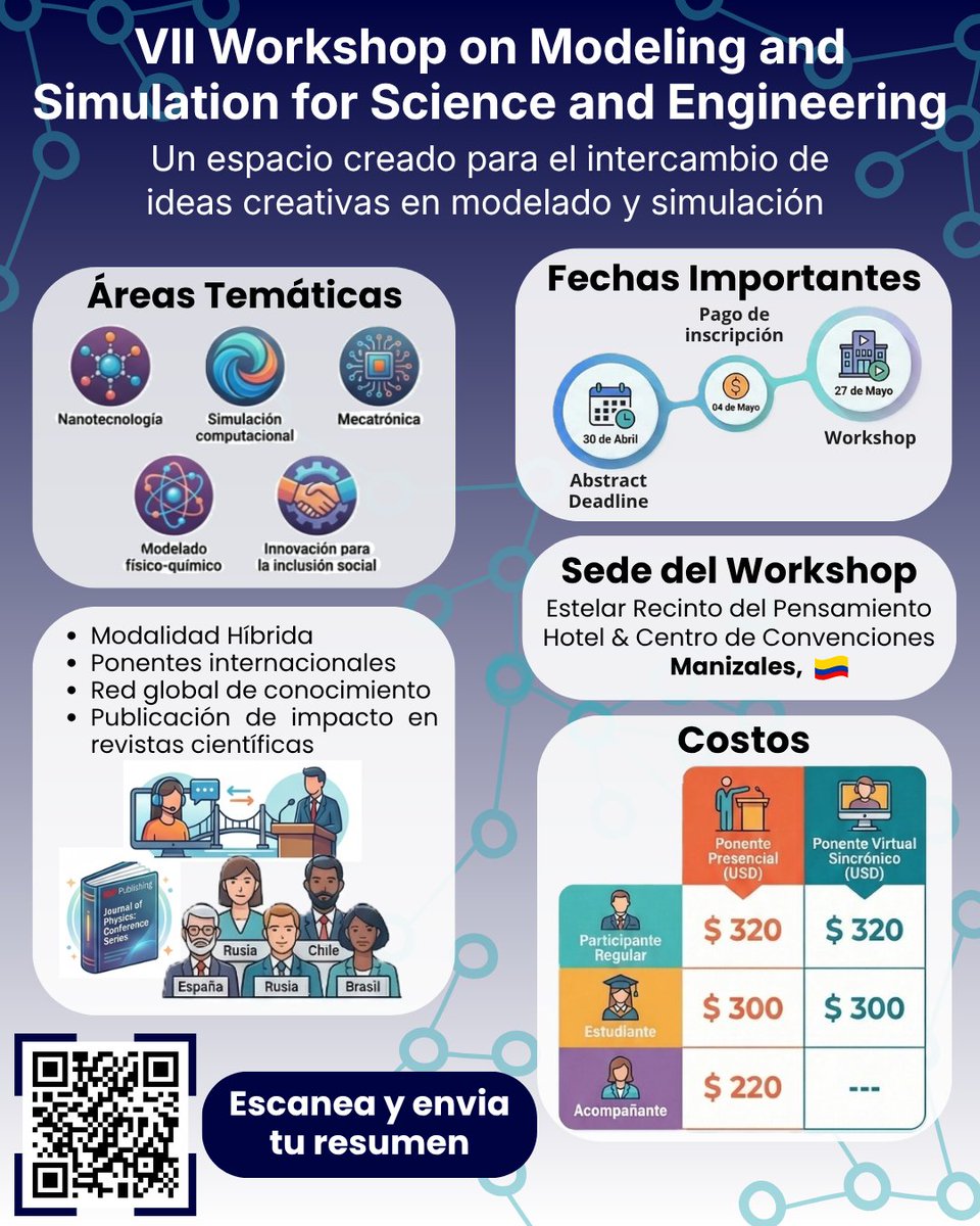 FORISTOMFound's tweet photo. FORISTOM los invita a participar del VII Workshop on Modeling and Simulation for Science and Engineering (VII WMSSE) 📝, que se realizará en Manizales, 🇨🇴, del 27 al 29 de mayo de 2026.

¡No te lo pierdas! 📅 👉https://t.co/bHlQPwG8co

#Investigación #WMSSE #FORISTOM #COFFEEFOR https://t.co/b5VvAaagzu