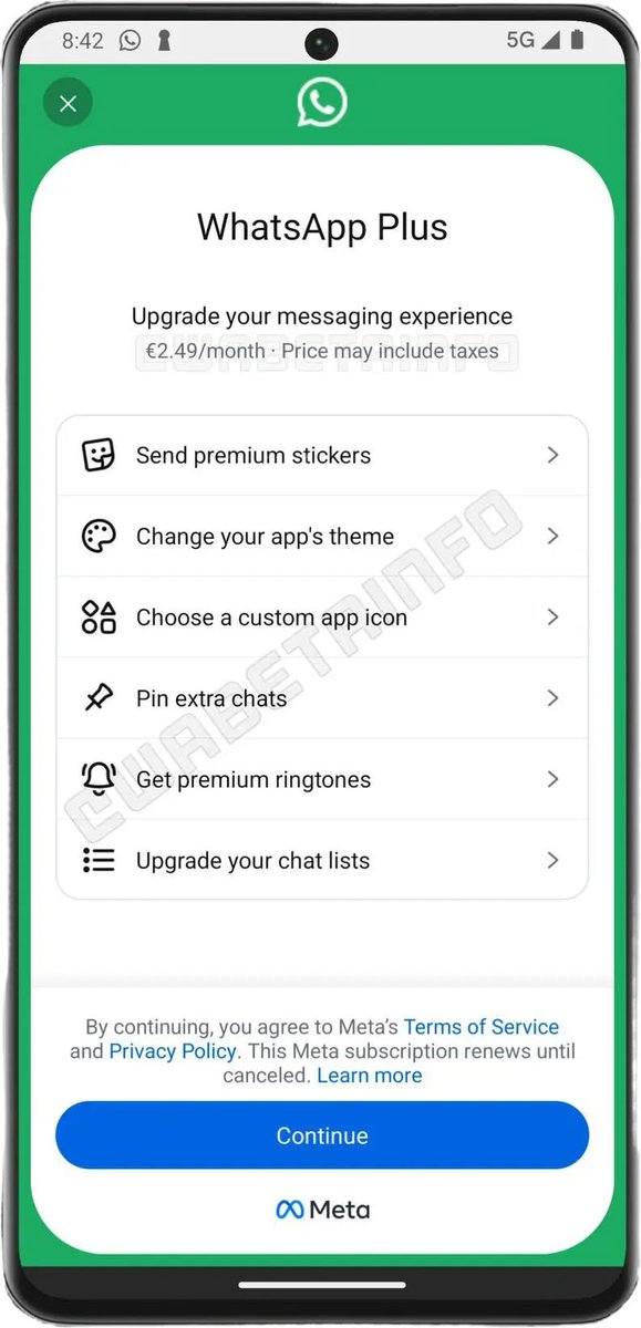 Hoxygo's tweet image. 🚨 واتساب يختبر اشتراك مدفوع جديد باسم WhatsApp Plus

يعطيك مزايا مثل تغيير الثيم والايقونة
ملصقات مميزة ونغمات خاصة
وتثبيت محادثات اكثر من المعتاد

يبدو توجه واضح لنسخة مدفوعة قريب

#WhatsApp