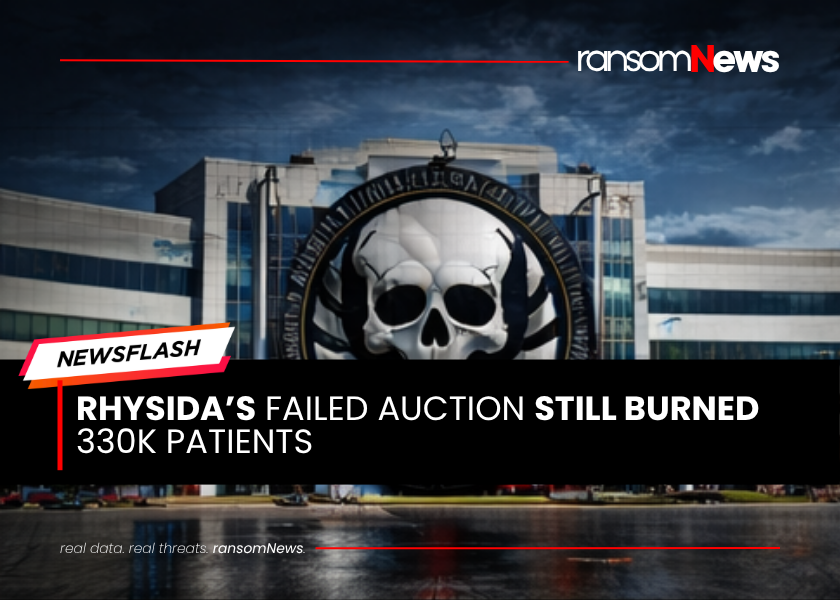 ransomnews's tweet image. ⚠️ Rhysida’s failed auction still burned 330k patients

A Tennessee hospital says a July 2025 intrusion exposed SSNs, medical data and financial details, after #Rhysida claimed 500GB and 330k stolen files.

#ransomNews #ransomware #healthcare #databreach