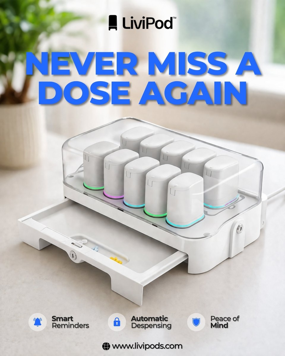 LiviPod's tweet image. Never miss a dose. 💊

LiviPod™ keeps your meds organized and on time—so you can focus on living.

✔ Smart reminders
✔ No daily sorting
✔ Simple, reliable
✔ For seniors &amp;amp; caregivers

Consistency made easy.

🌐 livipods.com

#LiviPod #MedicationReminders #Care