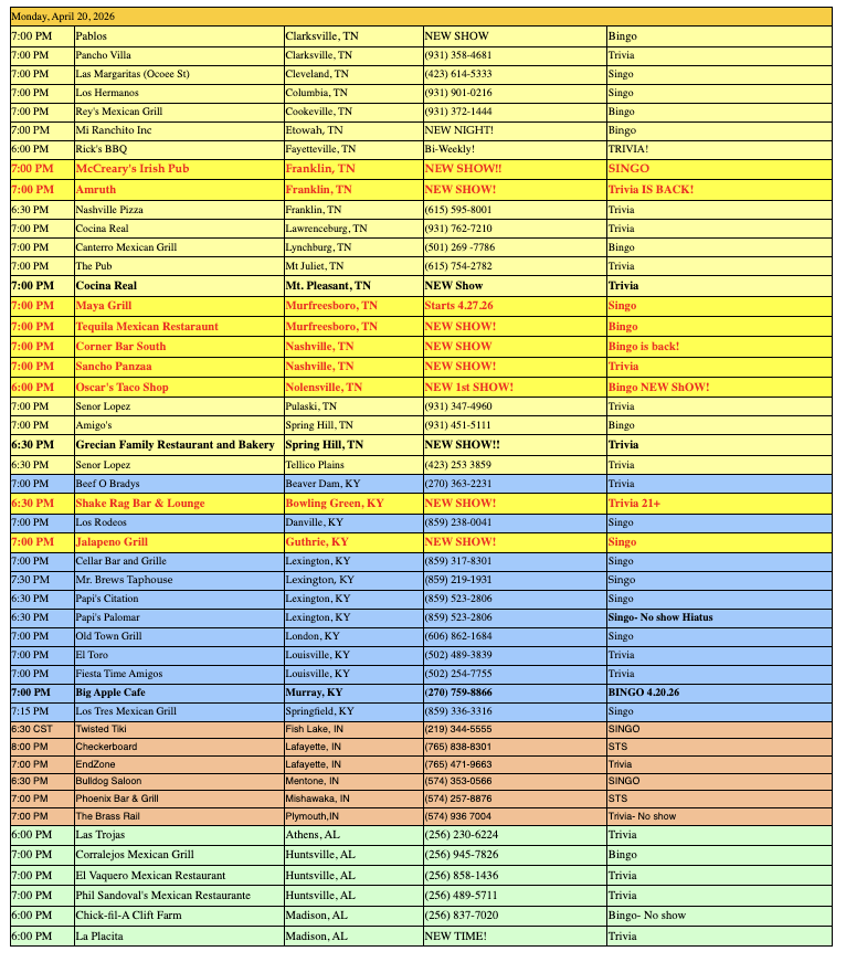 BrainBlastTriv's tweet image. Monday's clues &amp;amp; schedule! 4/20/26! 
#BrainBlastTrivia #Trivia #Live #Local #SupportSmallBusiness
To find shows in your area go to: brainblasttrivia.com
Its not just trivia, it's BRAINBLAST trivia!