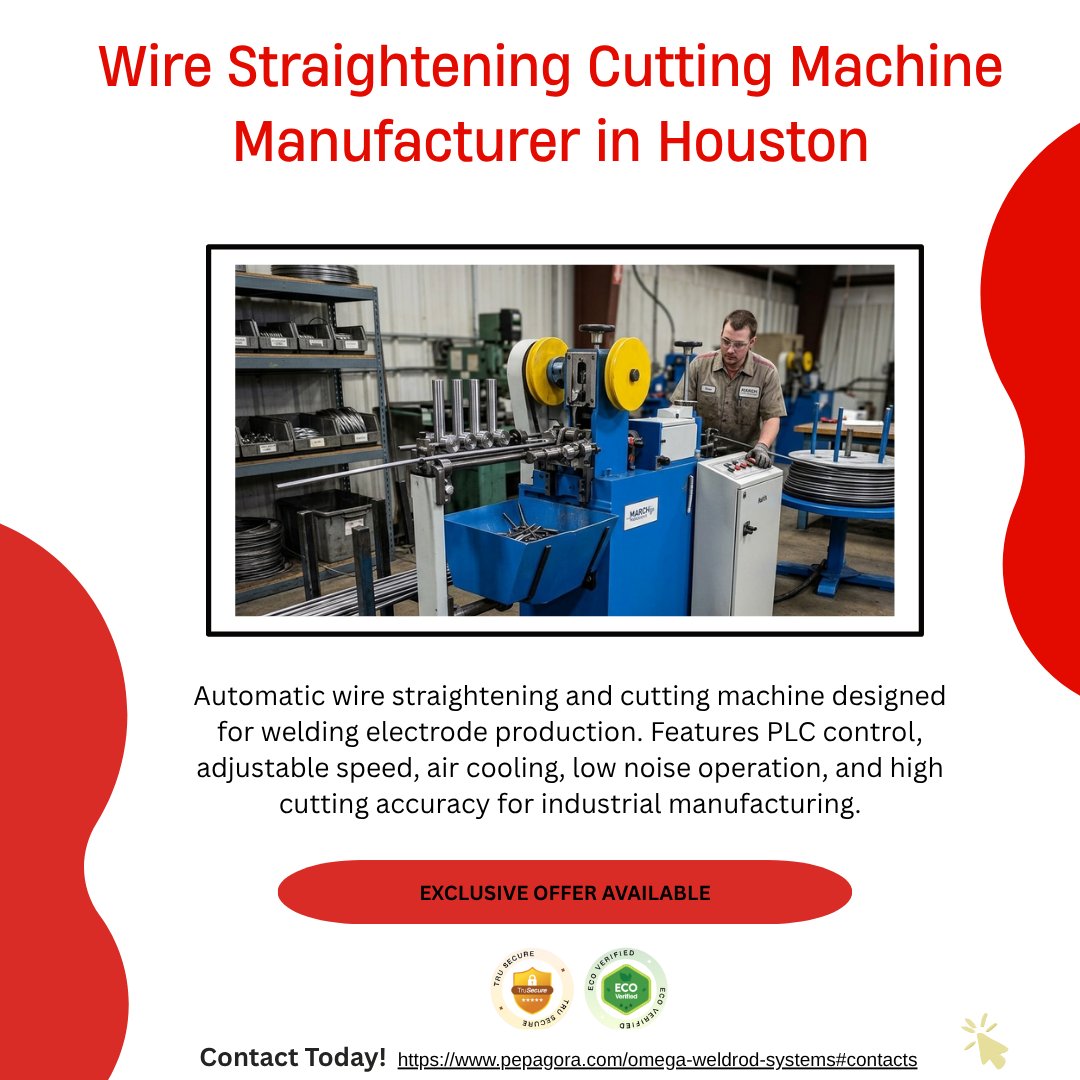 Harshita11476's tweet image. Trusted Wire Straightening Cutting Machine Manufacturer in Houston

Wire straightening and cutting machines help improve efficiency and accuracy in production processes. Built for reliable industrial performance

Connect now: pepagora.com/omega-weldrod-…

 #IndustrialAutomation