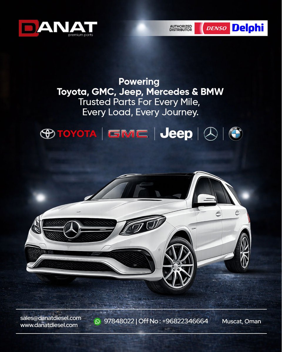 DanatDiesel's tweet image. Powering Toyota, Mitsubishi, Hino, GMC, Jeep, Mercedes &amp;amp; BMW

Trusted parts for every mile, every load, every journey. Reliable performance you can count on.

📞 +96822346664

#AutoPartsOman #MuscatAutoParts #CarPerformance #DanatAlMisfaha #OmanAutomotive