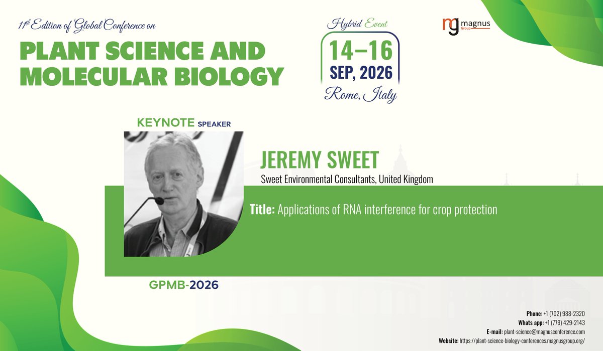 Plantconfer's tweet photo. We are honored to feature Keynote Speaker Jeremy Sweet (Sweet Environmental Consultants, UK) at the @Plantconfer (GPMB-2026) Organized by @magnus_group !
📍 Rome, Italy | 📷 14–16 Sept 2026
📌 Submit Abstract: https://t.co/yJHcCISEiq 
Register: https://t.co/Zh9R8ZE6m4 https://t.co/QUAg98eFHX