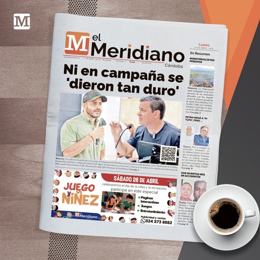 !Feliz lunes ! ☕

Esta es nuestra #PrimeraPágina  para hoy en Córdoba. 

#ElMeridiano31Años
#ElMeridianoTeUbica
#LaVerdadSinAfán
<a href="/ErasmoZB/">Erasmo Zuleta Bechara</a> 
<a href="/GabrielCalleA/">GABRIEL CALLE</a>