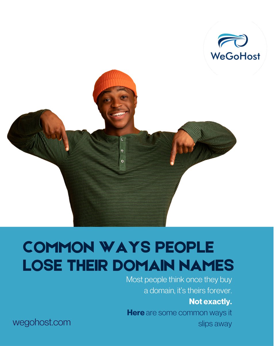 wegohost's tweet photo. Most domain losses happen due to missed renewals, failed payments, outdated emails, or weak security.

Your domain is your online identity. Protect it like your business depends on it because it does.

Secure and manage your domain properly with WeGoHost today. https://t.co/IN7qzyDhfn
