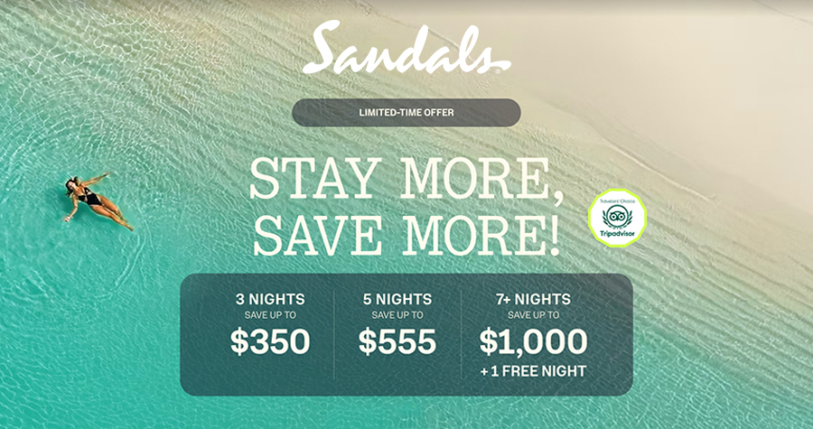 tropicalitytips's tweet image. Save up to $1,000 on 7+ nights + get 1 FREE night at Sandals. ☀️🌊
Check it out: tinyurl.com/sndlsale
#vacations #allinclusive #couplesonly #couplesretreat