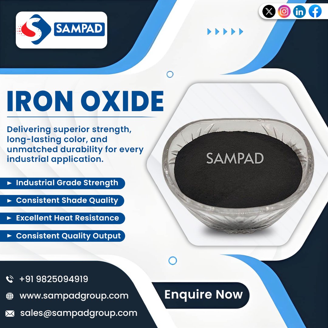 sampadgroup's tweet image. 🏗️Our premium Iron Oxide ensures consistent shade quality, heat resistance, and reliable output every time. ✅

📞 +91 98250 94919
📧 sales@sampadgroup.com
🌐 sampadgroup.com

#IronOxide #IndustrialChemicals #Pigments #ColorQuality #HeatResistance #ConstructionMaterials