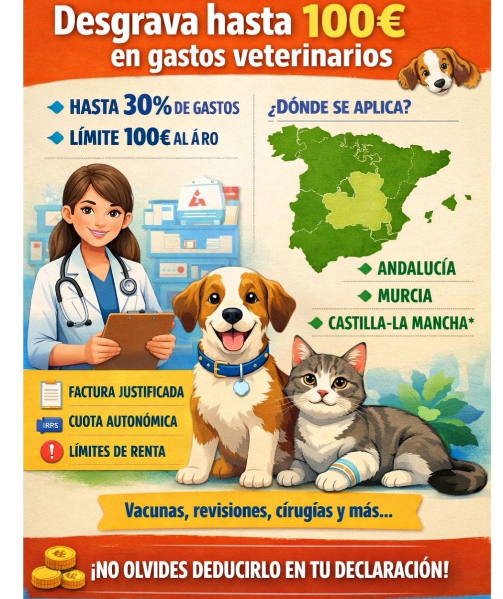#Renta2025
Si vives en alguna de estas comunidades autónomas (y cumples los requisitos), puedes desgravar gasto veterinarios 👍😺👩‍⚕️

Que pena que <a href="/generalitat/">Generalitat</a>  no hay planteado lo mismo ...

adopcionesfelinasvalencia.es
