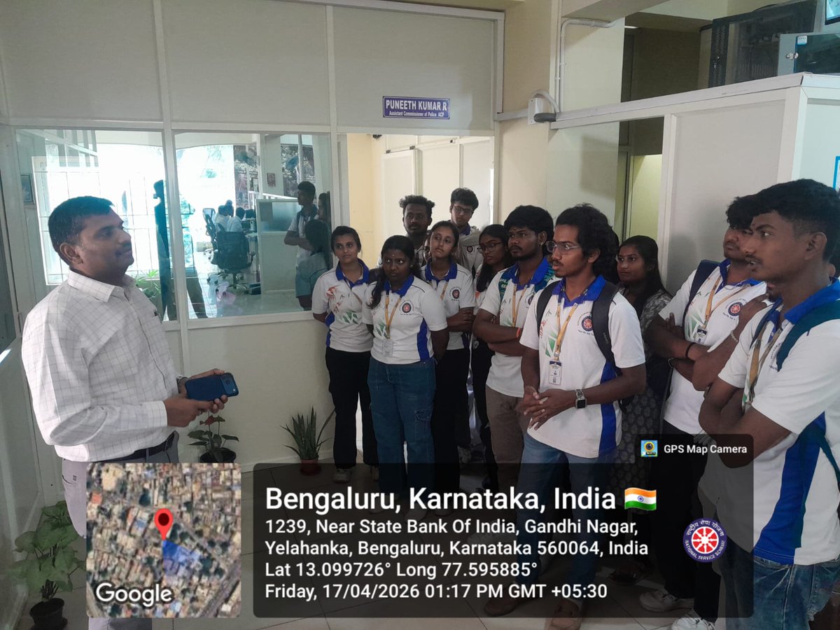 nssrdbangalore's tweet photo. The NSS Unit of Seshadripuram First Grade College, Yelahanka New Town, organized an educational visit to the Cyber Crime Police Station, Yelahanka Old Town, on 17 April 2026. @YASMinistry  @_NSSIndia @mansukhmandviya @khadseraksha @mybharatgov #MyBharat https://t.co/zKXReccjCS