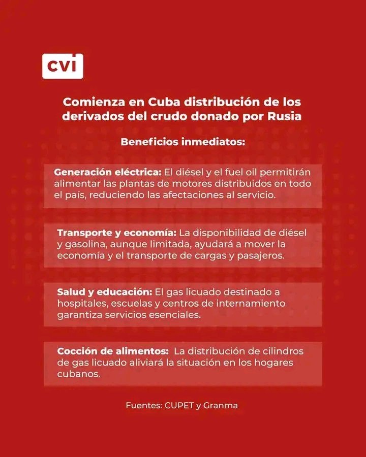 #CubaEstáFirme 
Comienza distribución de los derivados del crudo Donado por Rusia.