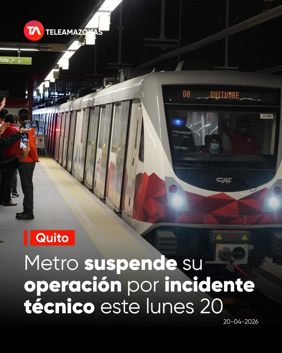 teleamazonasec's tweet image. #Quito | El Metro de Quito suspende su operación comercial este lunes 20 de abril. El cierre se debe a un incidente técnico reportado por la empresa operadora. Revise los detalles: f.mtr.cool/gbqsadipfp