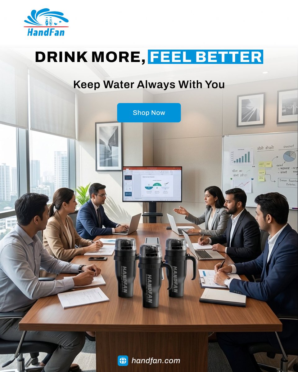 handfan_'s tweet image. Long meetings or busy workdays HandFan keeps you refreshed and focused with hydration + instant cooling in one smart bottle.Because better hydration means better performance.🛒 Shop Now: handfan.com #HandFan #StayHydrated #WorkSmart #OfficeEssentials #CoolingBottle