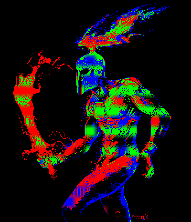 zjdelicious's tweet image. There's nothing really impressive about dithering with slightly shifted hues to blend. However, there are wizards that can create colors that are not even there with it. (By the master @Helm_ll in 2006) #pixelart