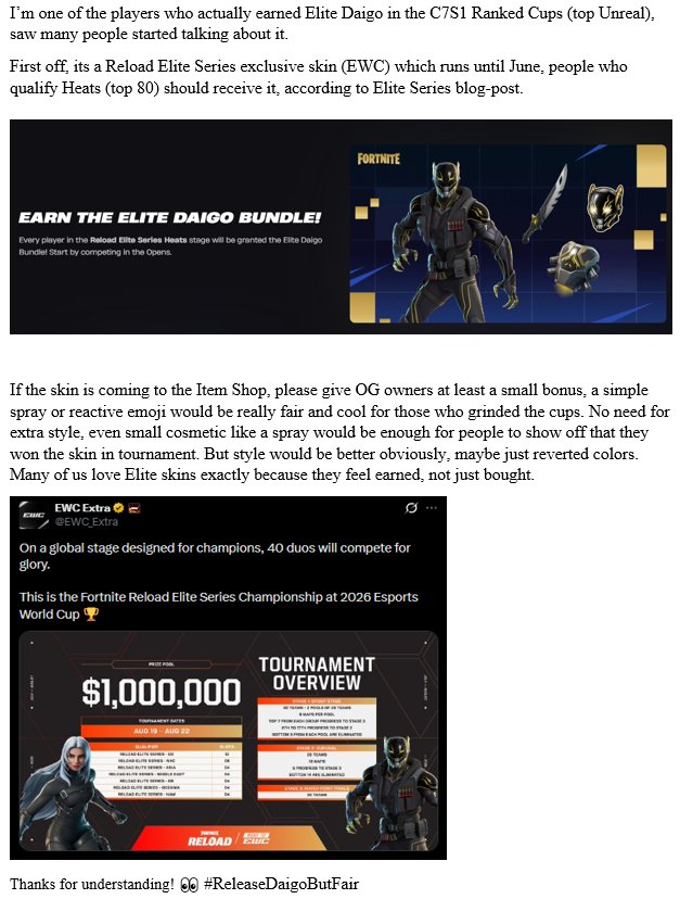 lerfey's tweet photo. If you want to keep pro players motivated, reward the grind. Giving an OG style lets @Fortnite sell the skin for profit while still respecting the original winners. Make the right choice and don’t let Elite Daigo become Elite Zadie 2.0. ✍️ #FortniteCompetitive 
🧵[4/4] https://t.co/Vm79Jy4eSU