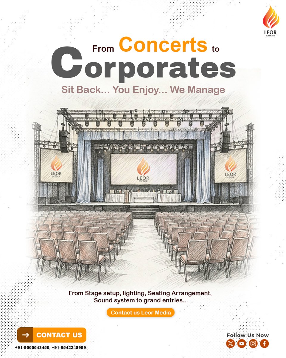 leor_media's tweet image. From concerts to corporates — we handle it all
Leor Media delivers seamless event planning, stunning setups &amp;amp; flawless execution from start to finish.
Make your event unforgettable!
Contact Now.....
📞 +91 96666 43456

#eventmanagement #corporateevents #concertsetup #vizagevents