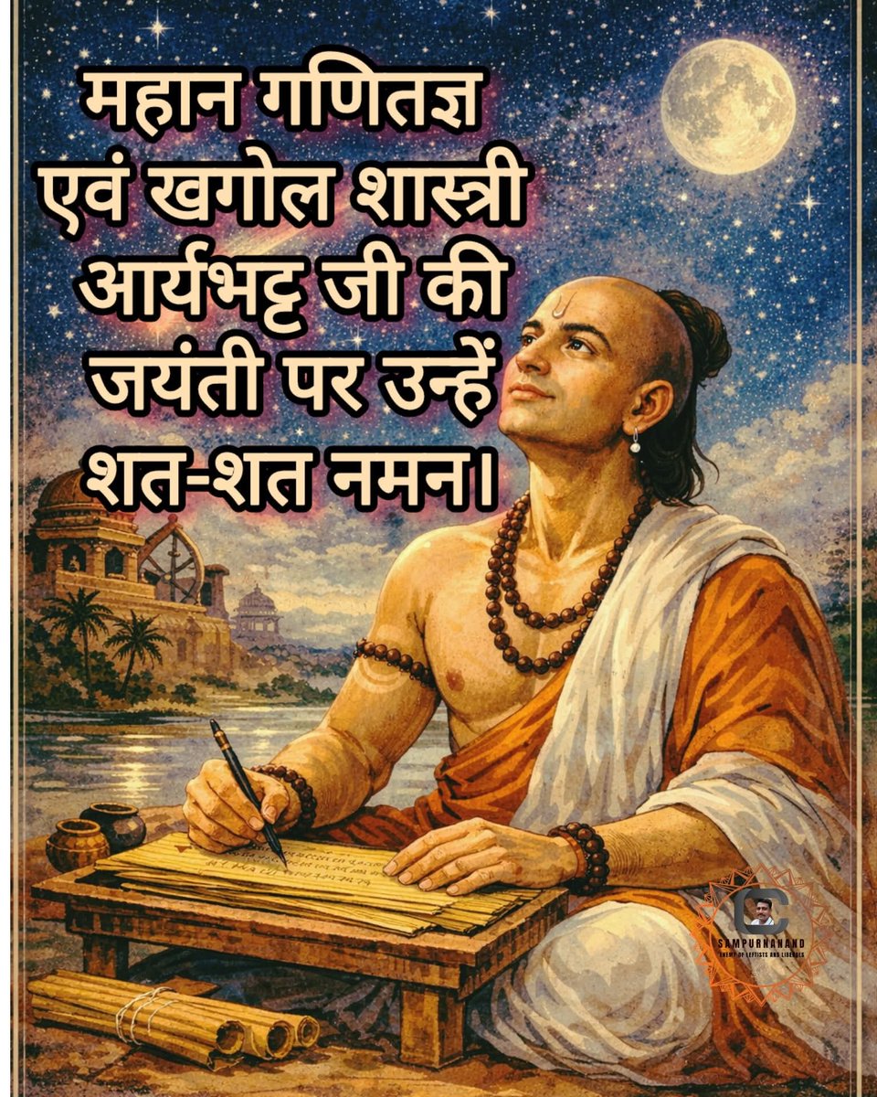 sunandasaxena's tweet photo. महान गणितज्ञ एवं खगोल शास्त्री आर्यभट्ट जी की जयंती पर उन्हें शत-शत नमन
आर्यभट्ट (476-550 ईस्वी) प्राचीन भारत के प्रख्यात गणितज्ञ और खगोलशास्त्री थे #आर्यभट्ट_जयंती, #Aryabhatta
#IndianScience, #ZeroConcept, #AryabhattaFormula
#PrideOfIndia, #AncientIndia, #IndianHistory https://t.co/tbrpc6mOCk