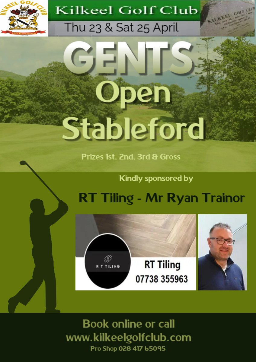 kilkeelgolfclub's tweet photo. Thu &amp; Sat 23rd &amp; 25th April - Open Stableford at KGC sponsored by RT Tiling https://t.co/MjwYxMYH5z