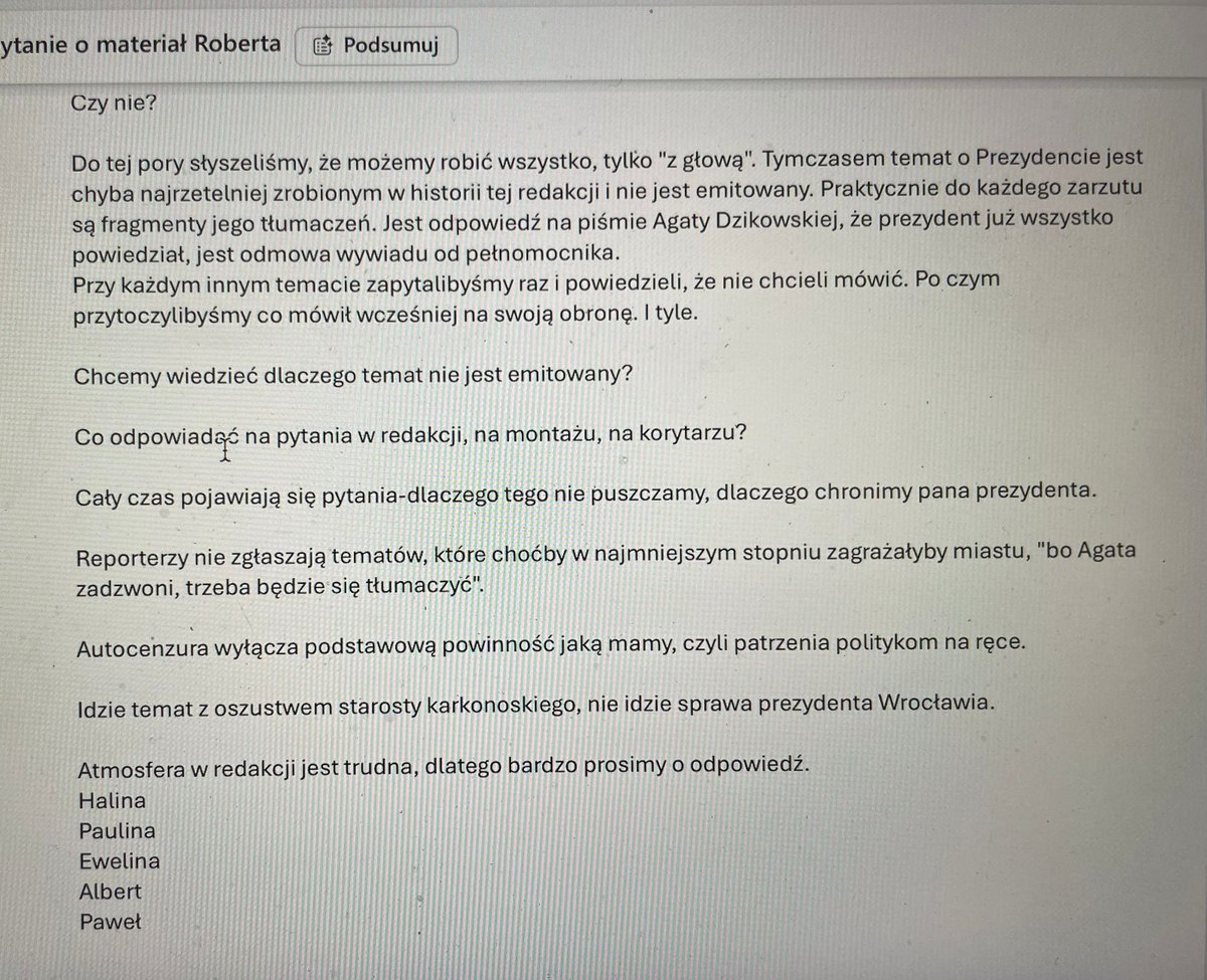 🟥‼️🟥 OTO MEJL WYDAWCÓW TVP WROCŁAW DO SZEFOSTWA. PORUSZONA JEST KWESTIA NIE TYLKO SUTRYKA, ALE TEŻ ZOO I PEDOFILII W PLATFORMIE OBYWATELSKIEJ!!

Wydawcy pytają, czy mogą te tematy robić i czy mogą o tych sprawach rozmawiać z gośćmi z Koalicji Obywatelskiej!!