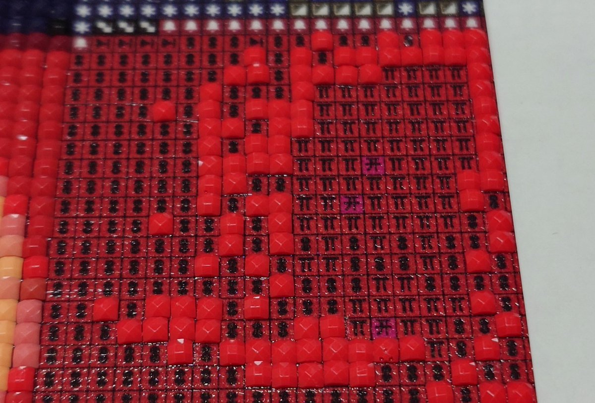 pikapyonn's tweet image. 皆は分かるかな?

同系色で似たような記号が同じ場所に😨
今まで置いたこの赤い部分が怪しくなってきた…

直すの大変だし、この部分以外は赤使わなさそうだから、今回はこのまま進めるけど、皆はどうしますか?

#ダイヤモンドアート
#DA