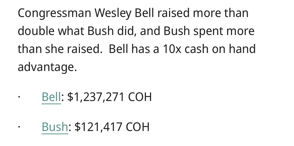 RGreggKeller's tweet photo. The indefatigable @missouriscout reports Wesley Bell is absolutely crushing Cori Bush in available cash-on-hand in the #MO1 rematch. Jew-hating communists hardest hit. https://t.co/HV5G6oEQR0