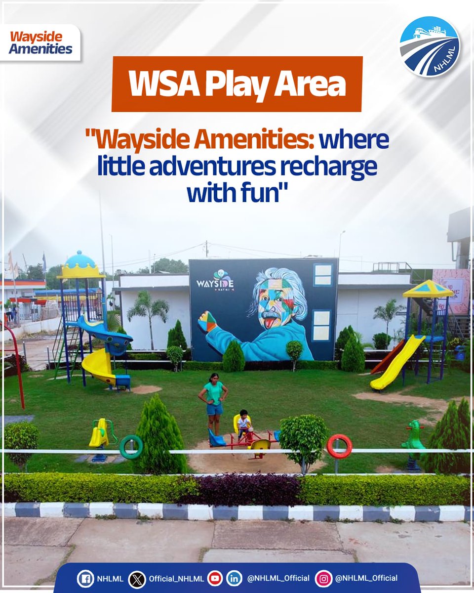 Official_NHLML's tweet image. Little breaks, big smiles! 

WSA Play Areas: where every stop turns into a fun-filled adventure for kids. 

#NHLML #WSA #Gatishakti #WaysideAmenities 

@narendramodi @nitin_gadkari @MORTHIndia @NHAI_Official