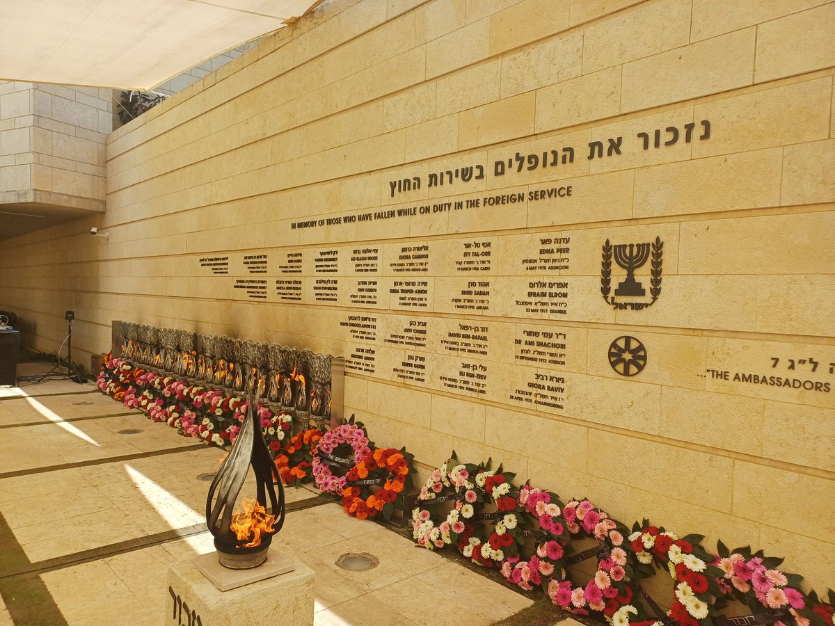 DavidLevyIL's tweet photo. Today in #Jerusalem, we honored our @IsraelMFA colleagues of blessed memory, who were killed during their diplomatic service.
#WeWillRememberThem 
@Israel @IsraelinNZ @IsraelinOZ https://t.co/j7gkoFph36