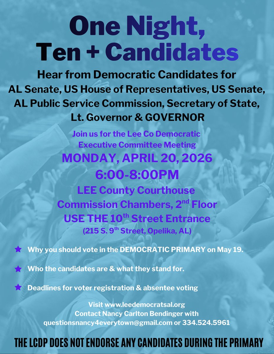 LeeCoDemsAL's tweet image. Tonight! #auburn #opelika #alabama #democrats